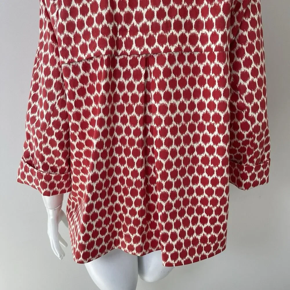 3 Sisters Swing Jacket 3/4 Sleeves M‎ Cotton Artsy Bold Red Ikat Print Office